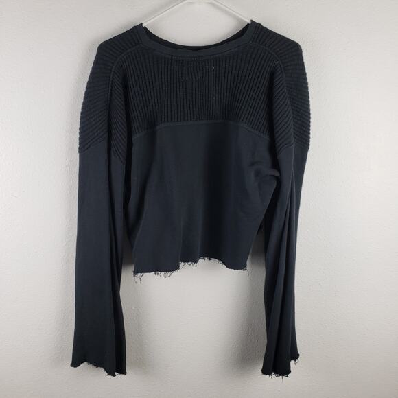 Current Elliott Women's L Acture Cropped Sweater Black Distressed‎ Frayed Grunge - Picture 9 of 10